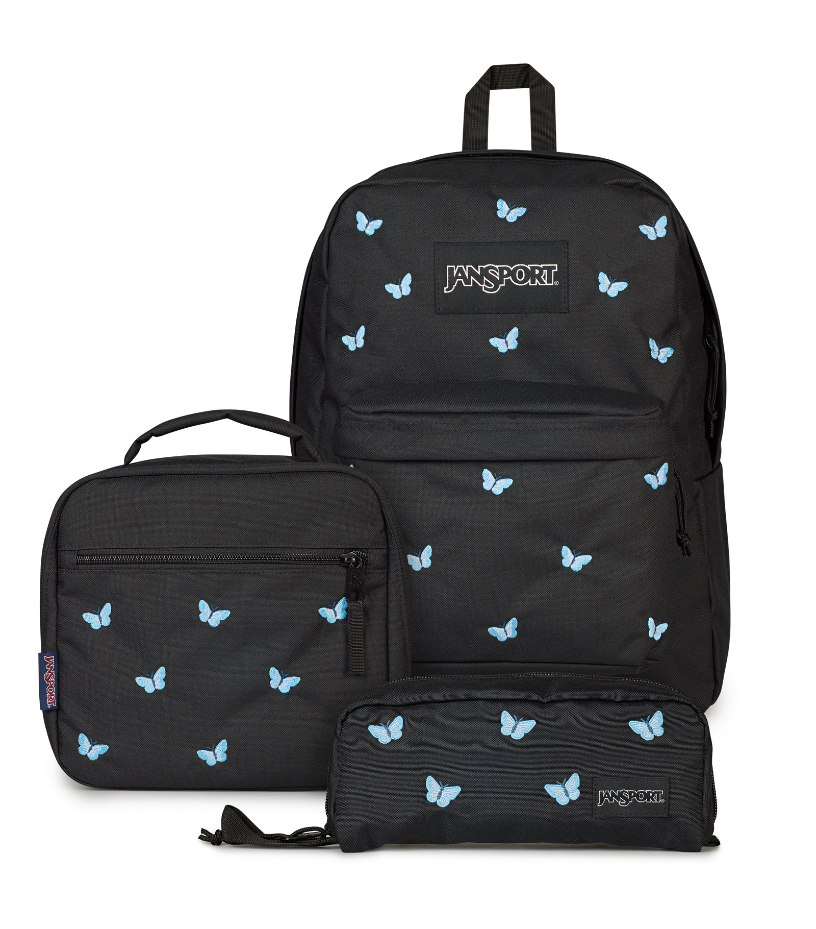 black and jansport backpack Cross Town 17" x 12.5" x 6" - Simple Bag for Everyone with 1 Main Compartment, Front Utility Pocket - Premium Class Accessories - and a front utility pocket with an organizer SuperBreak Plus Midnight Butterflies Set