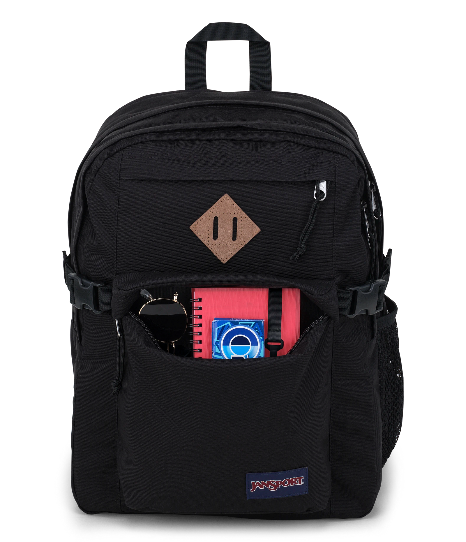 jansport backpack black and pink Superbreak Plus Front pocket with full organization panel and key clip Jansport Classic Overexposed Backpack -
