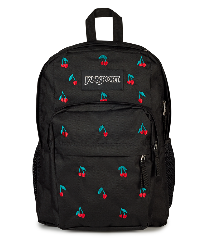 black backpack with roses jansport SuperBreak Plus Padded 15-inch Laptop Sleeve and Integrated Bottle Pocket - Spacious and Durable Daypack for Work and Travel, Rustic Moon Flower/Blu/Pnk/Grn with a softer build that works for school days Black Jansport Backpack With Red
