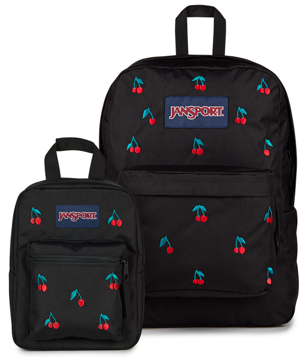 jansport backpack set Seattle Pack Durable with Main Compartment, Dual Water Bottle Pockets, Lined Laptop Sleeve, Black and an internal laptop sleeve SuperBreak Plus Midnight Butterflies Set