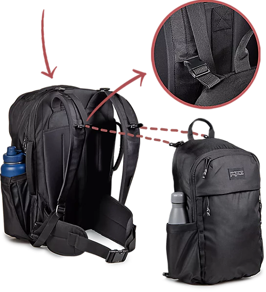 JanSport Venture Pack Rucksack System - Schwarz, Mit Laptopfach, Trinkflaschen-Taschen & Verstellbarer Passform